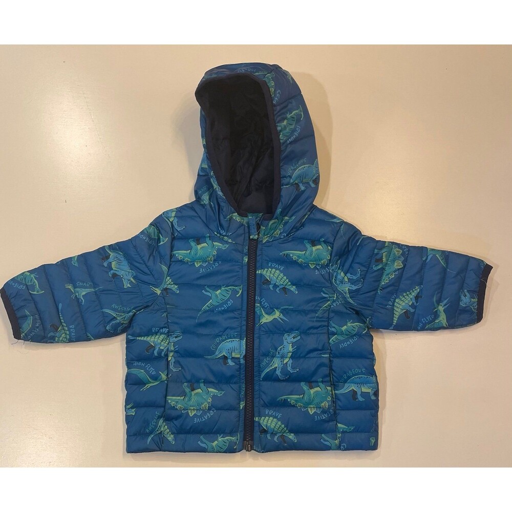 Jumping Beans Dinosaur Jacket 12M Blue Green Hooded Coat.